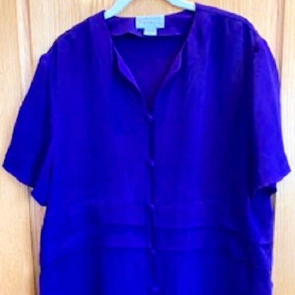 Adrianna Papell Purple 100% Silk 2-Pc Ruffle Blazer & Skirt Suit Set Sz 16